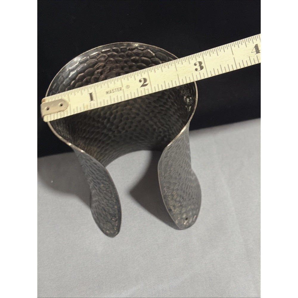 VTG Y2K Silver Statement Cuff Bracelet Set - Aldo Beaded & Hammered Flare Cuffs - Picture 11 of 12